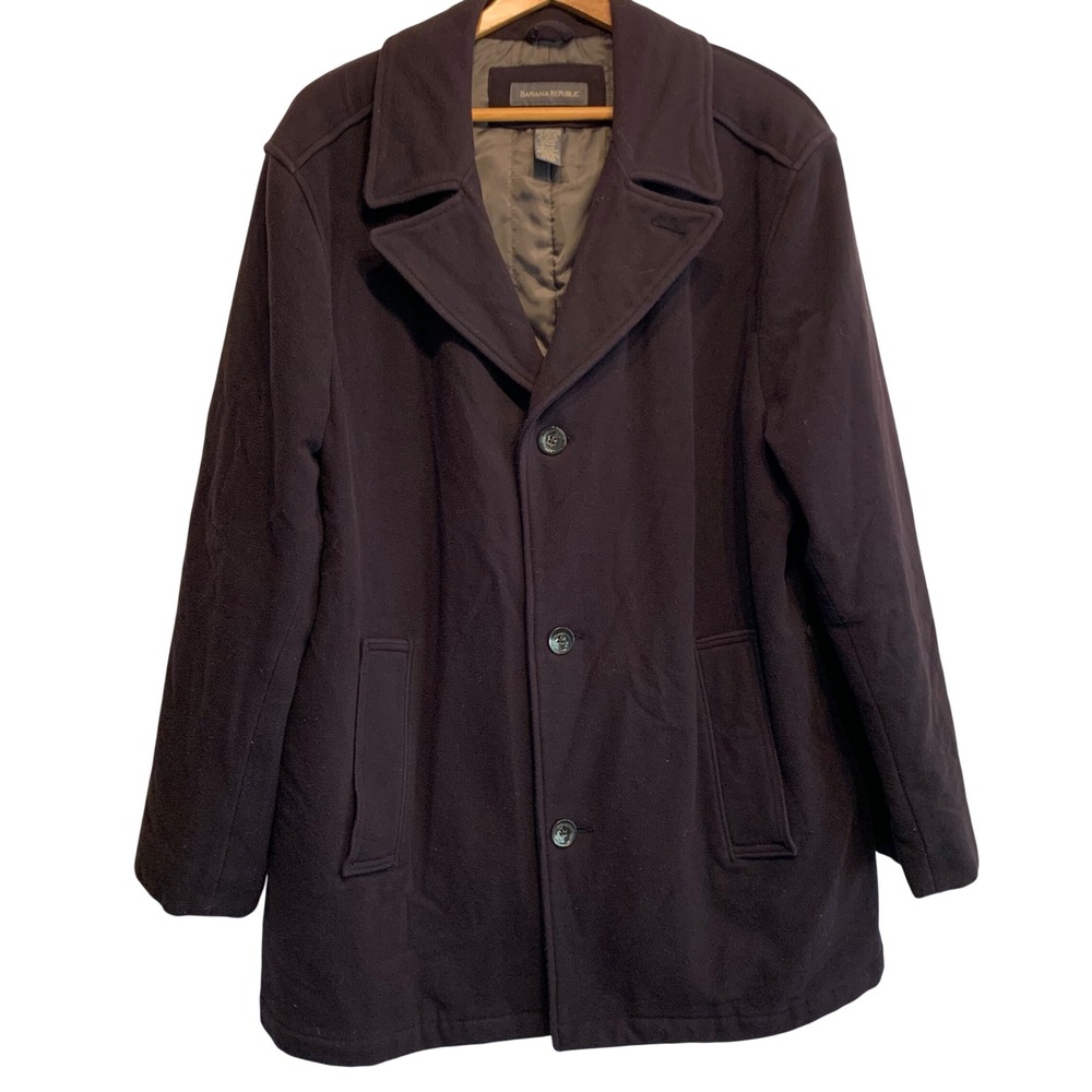 Banana Republic Peacoat Large Black Wool Cashmere Blend Classic Quiet Luxury